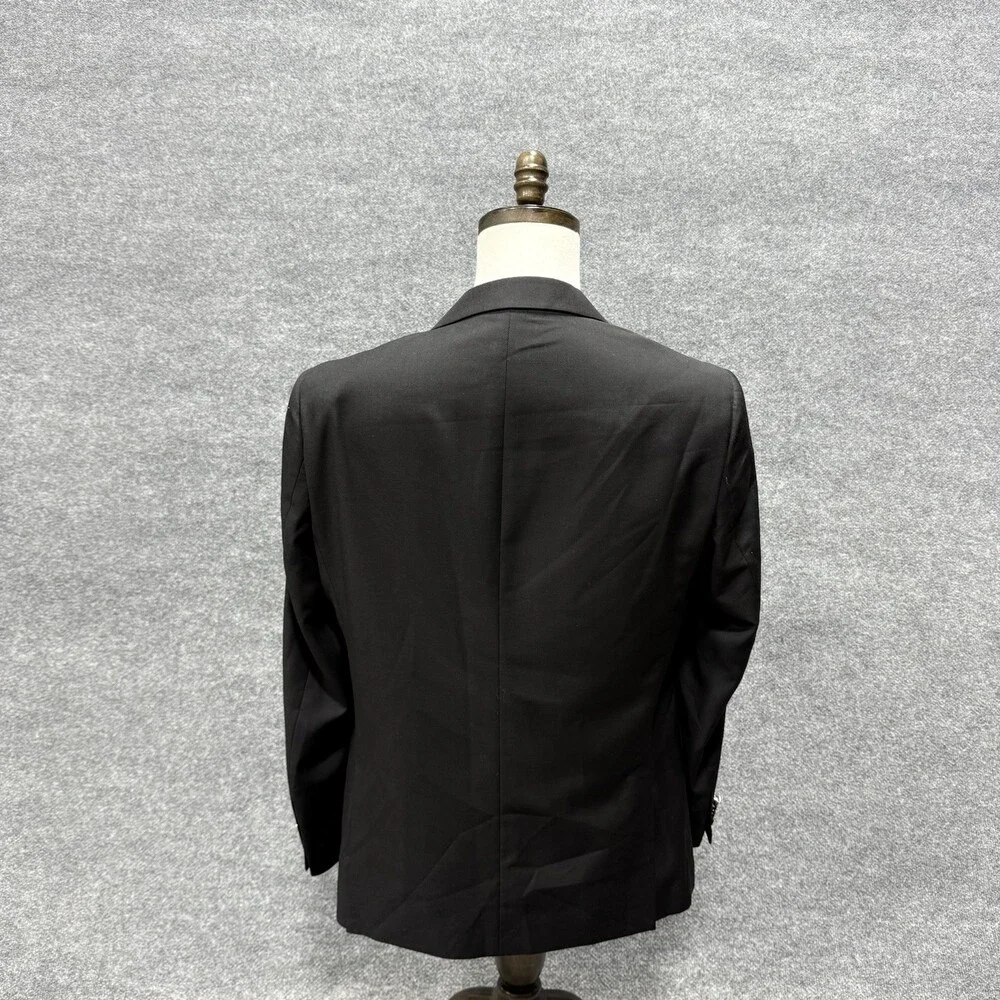 Alan Flusser Mens Black Solid Suit Jacket Single Breasted Two Button Notch